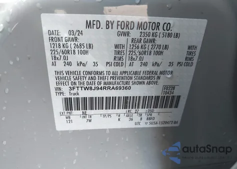 2024 Ford Maverick Xlt from USA, damaged, VIN 3FTTW8J94RRA69360